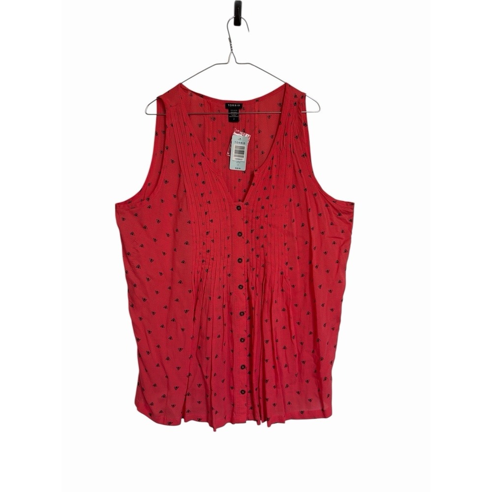 NWT Torrid Womens Coral Bee Print Sleeveless Button Front Pleated Tank‎ Size 2